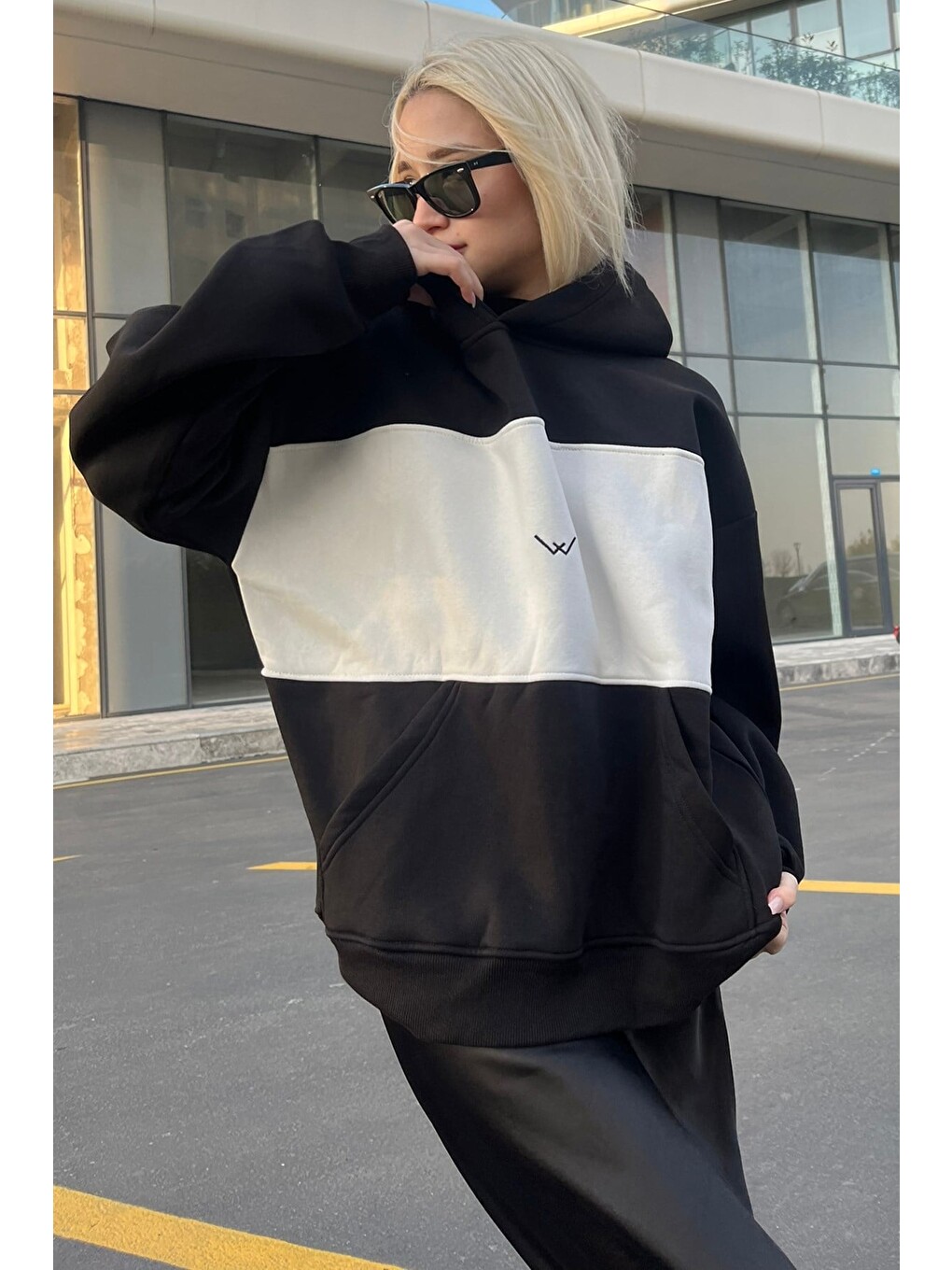 Siyah Renk Bloklu Şardonlu Sweatshirt Mg1544-3