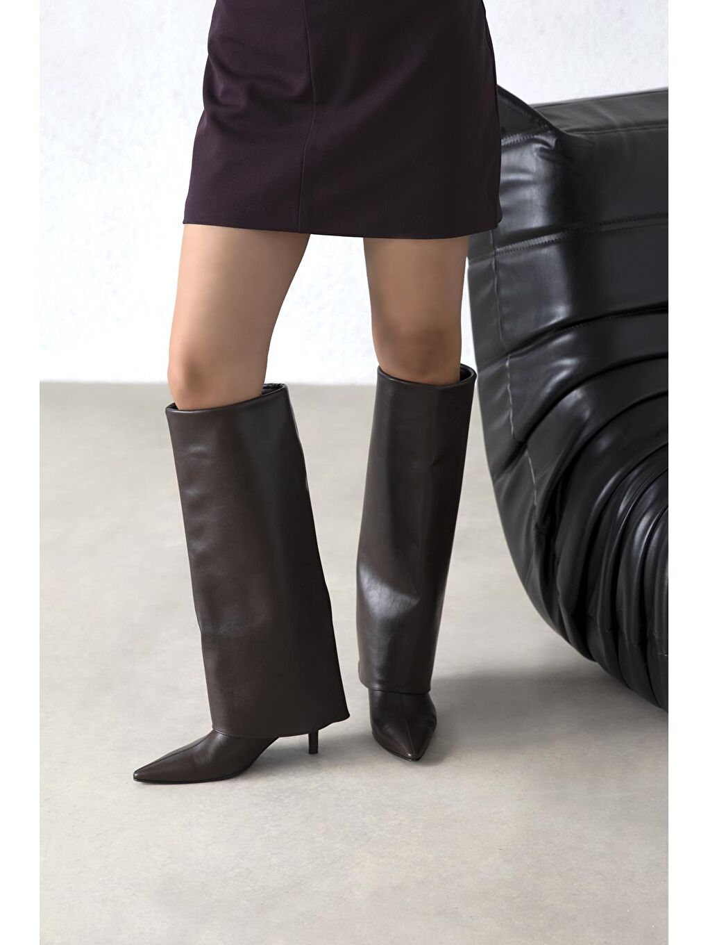 Kahverengi Zack Kadın Tozluk Detay Deri Çizme Kahve-1