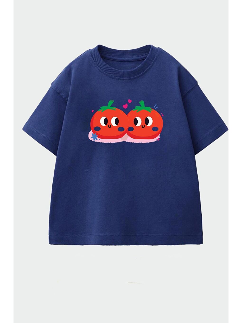 Lacivert Kız Çocuk Baskılı Pamuklu Bisiklet Yaka T-Shirt