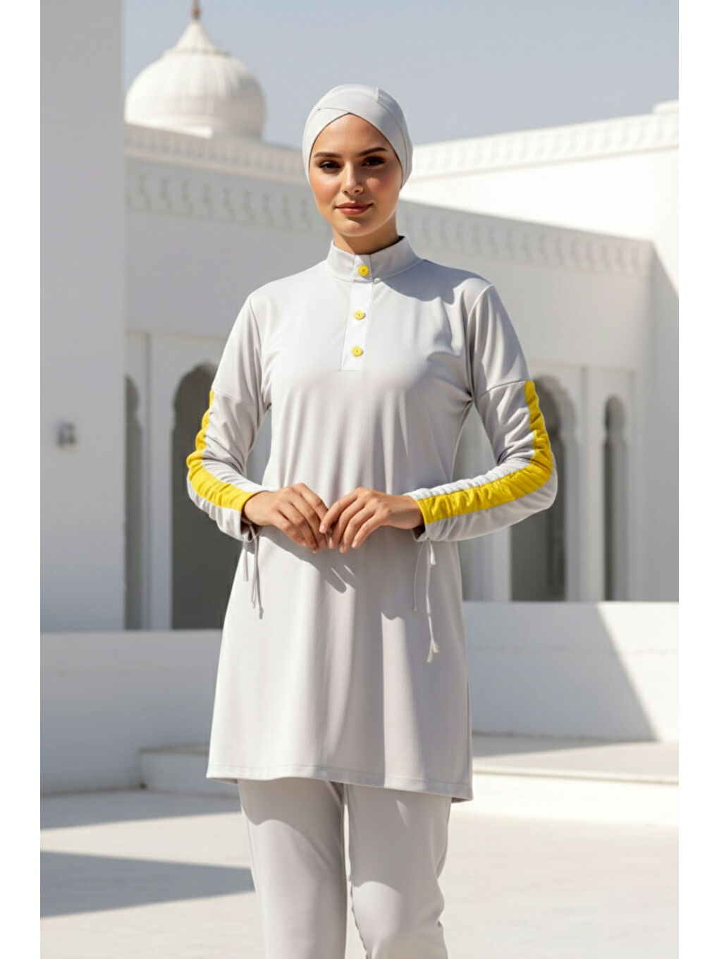 Tam Kapalı Tesettür Mayo Beyaz M2118-2