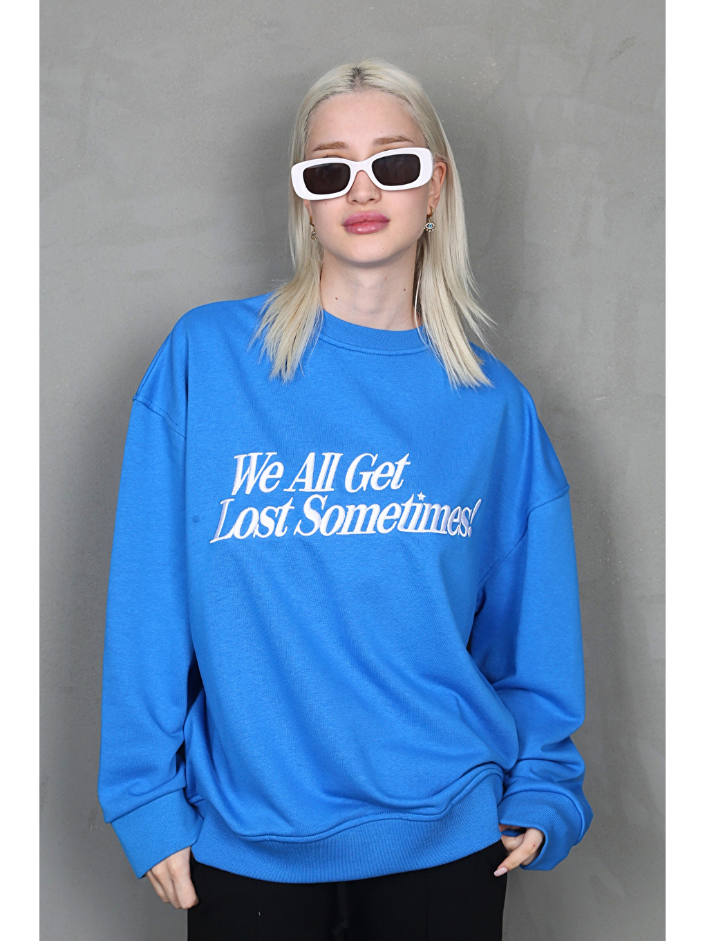 Mavi Saks Baskılı Sweatshirt Mg1901