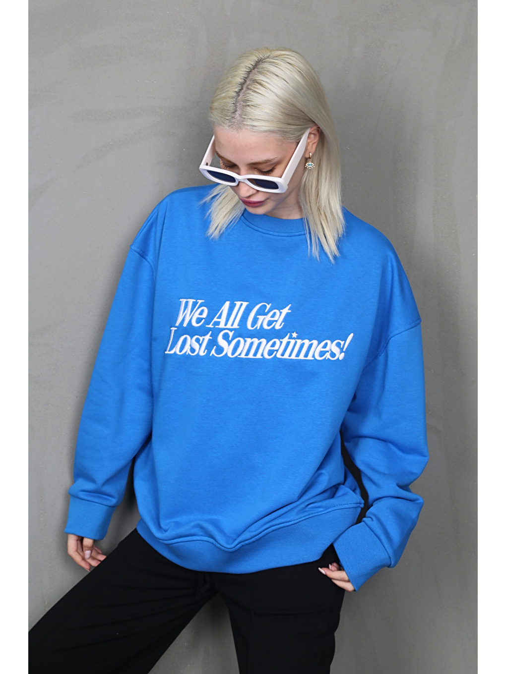 Mavi Saks Baskılı Sweatshirt Mg1901-1