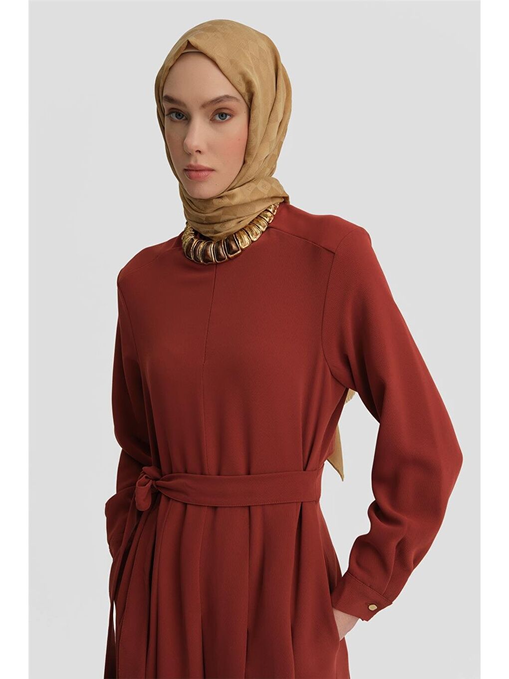 Pileli Elbise 25Y9018 Koyu Kırmızı-1
