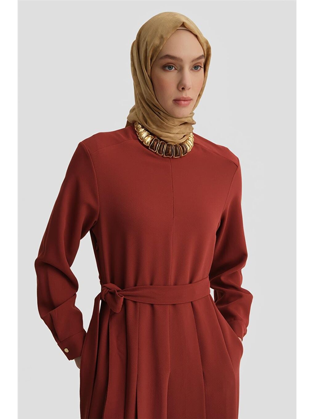 Pileli Elbise 25Y9018 Koyu Kırmızı-3