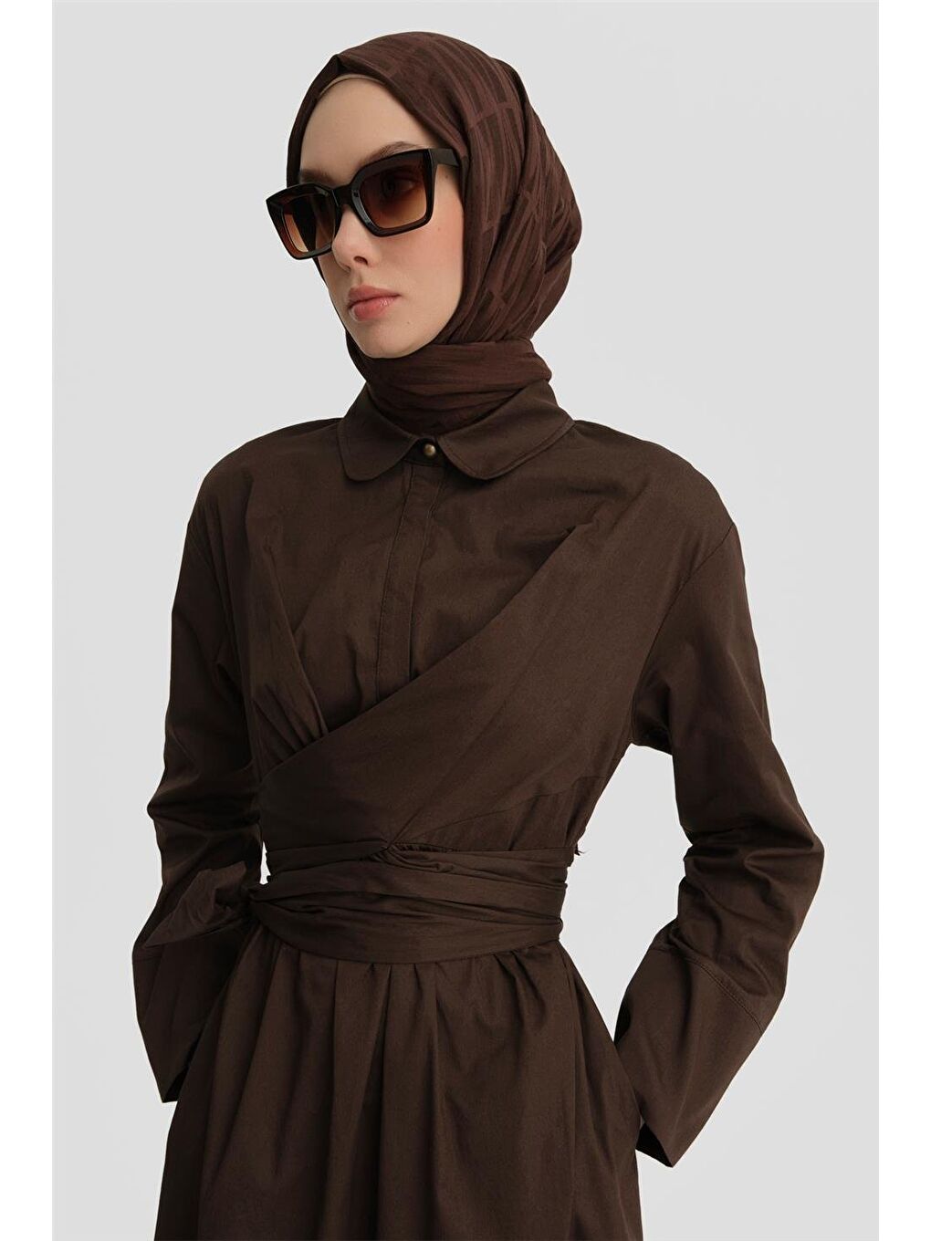 Kahverengi Anvelop Elbise 25Y9000 Acı Kahve-3