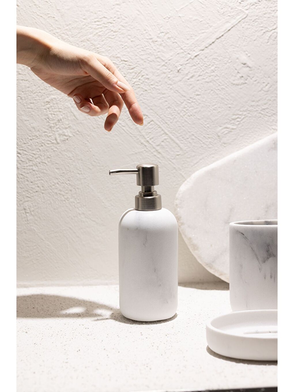 Bej Marble Haze 5 Parça Banyo Aksesuar Seti