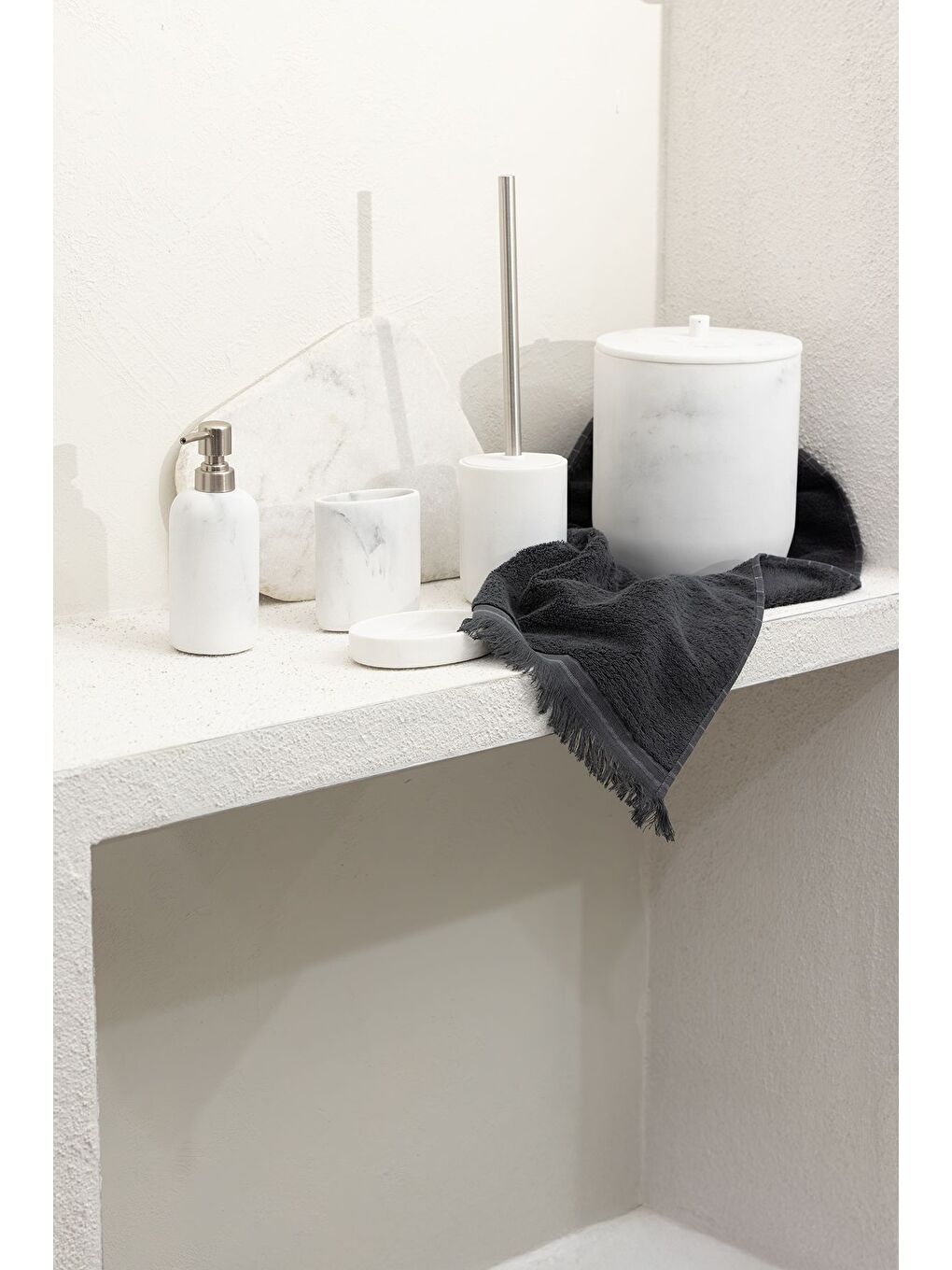 Bej Marble Haze 5 Parça Banyo Aksesuar Seti-1