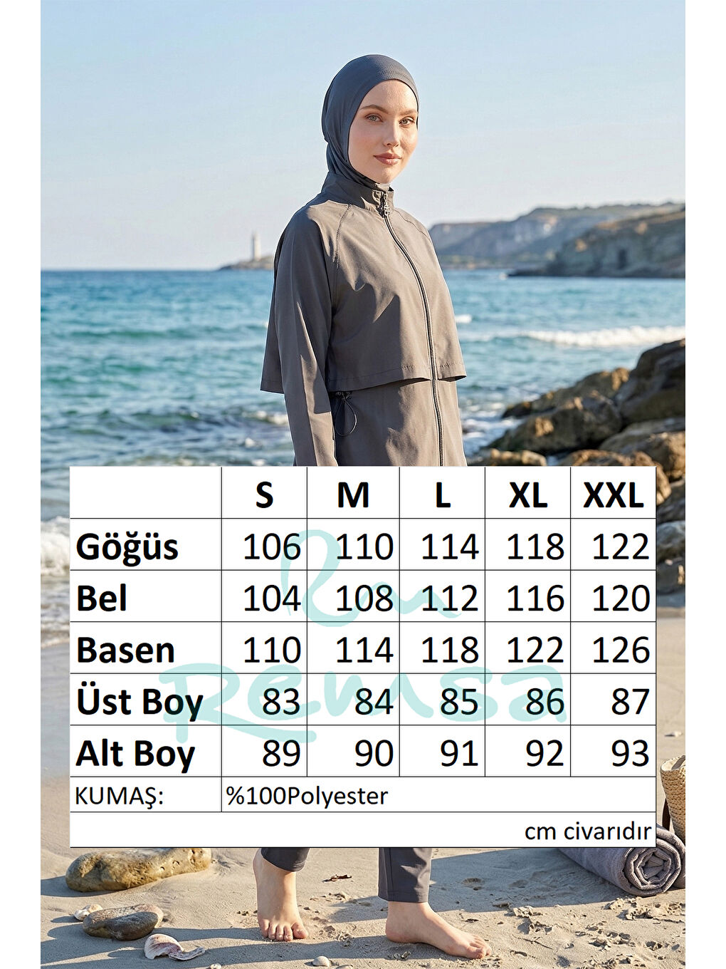 Önü Kapaklı Tam Kapalı Tesettür Mayo 6201 Antrasit-4