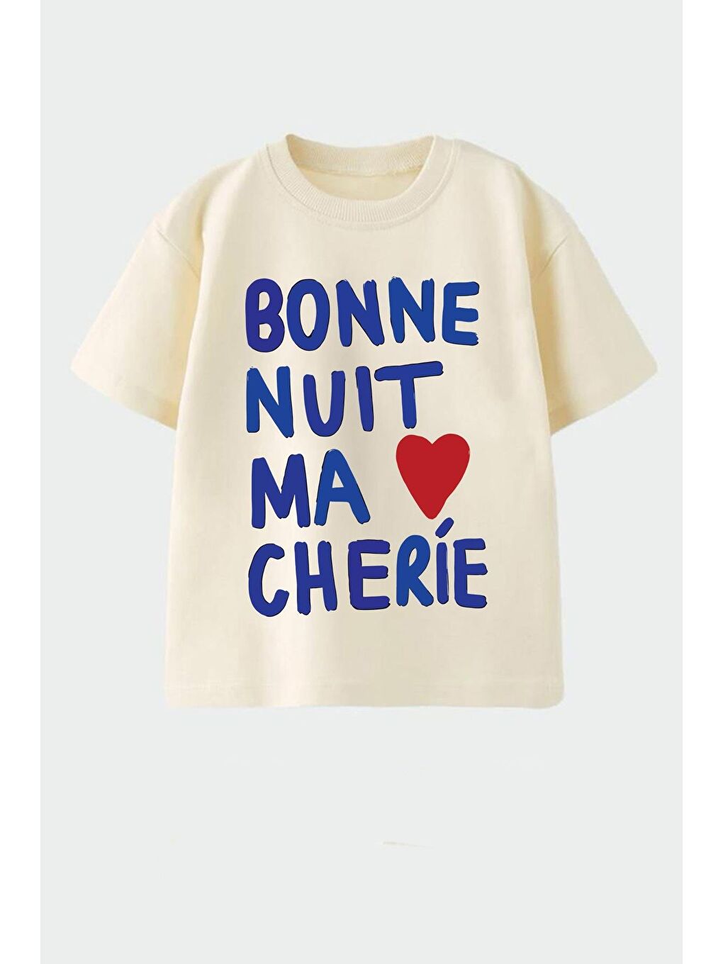 Bej Kız Çocuk Beyaz Baskılı Pamuklu Bisiklet Yaka T-Shirt