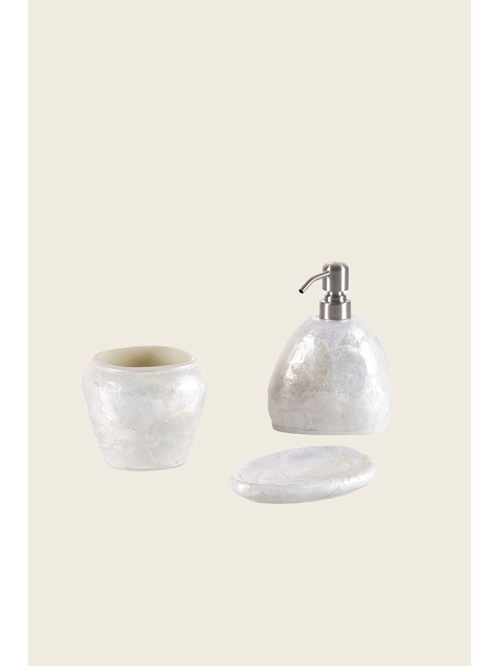 Sedef 3 Parça Banyo Aksesuar Seti Ekru-1