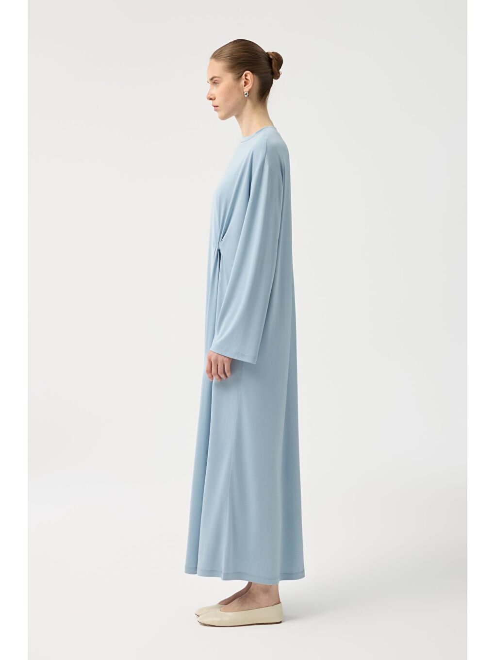 Modal Cupra Asimetrik Düğüm Detaylı Elbise Açık Mavi-4