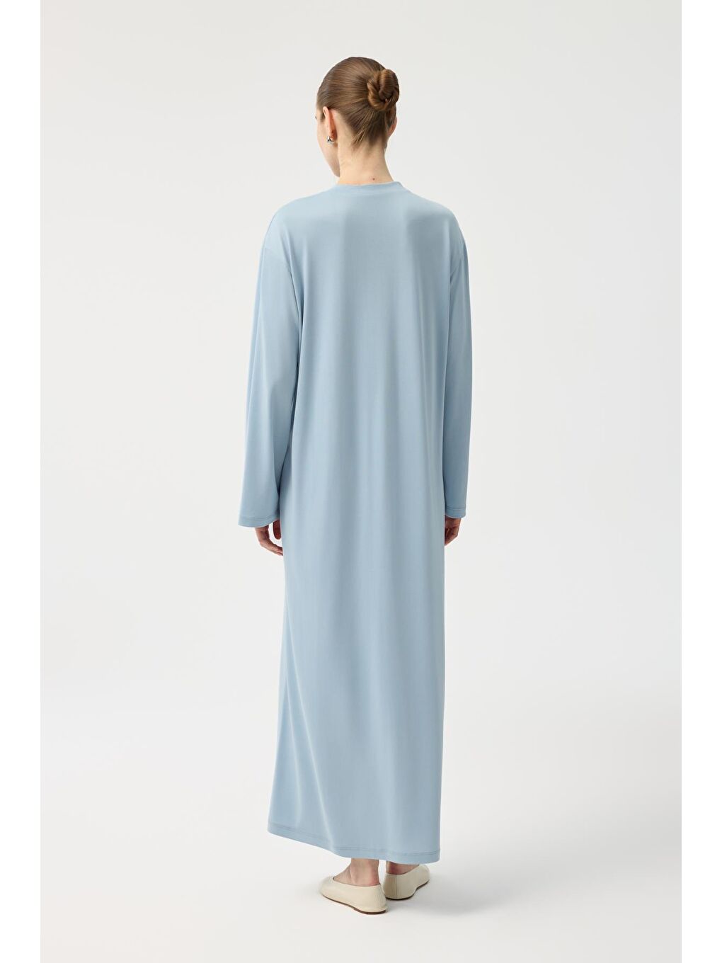 Modal Cupra Asimetrik Düğüm Detaylı Elbise Açık Mavi-5