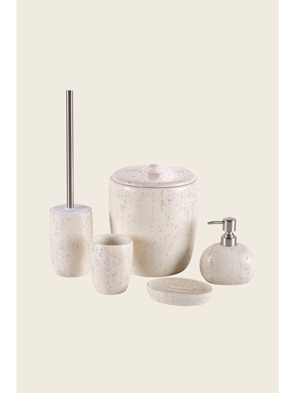 Travertıne 5 Parça Banyo Aksesuar Seti Bej-4