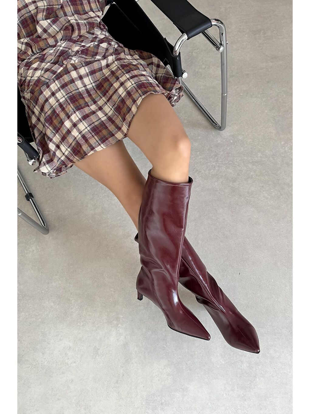 Ella Kadın Kırışık Deri Çizme Bordo