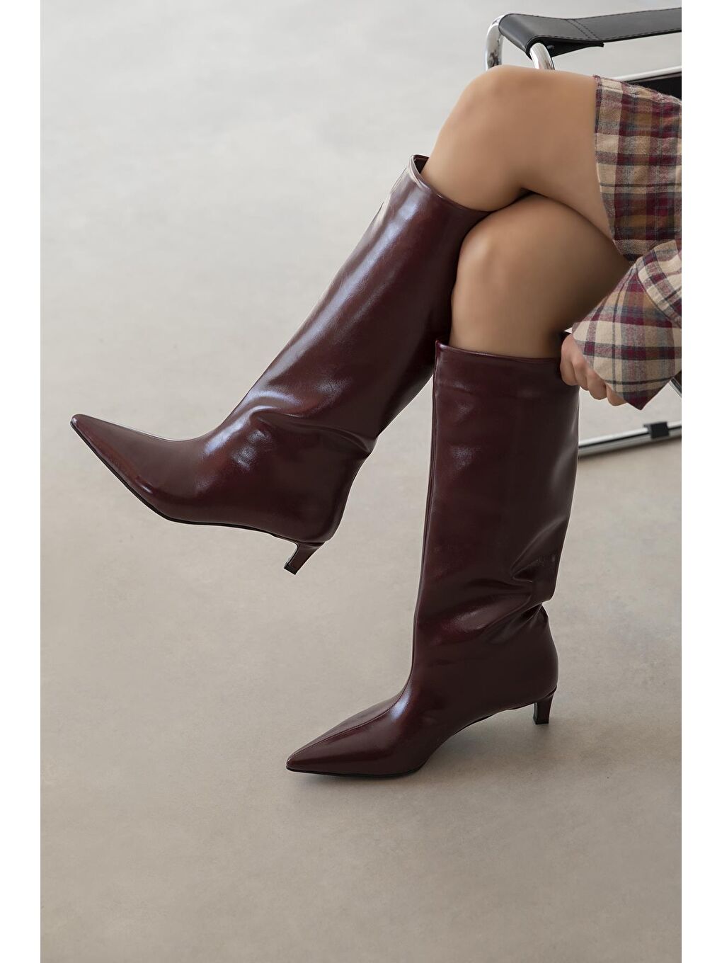 Ella Kadın Kırışık Deri Çizme Bordo-1