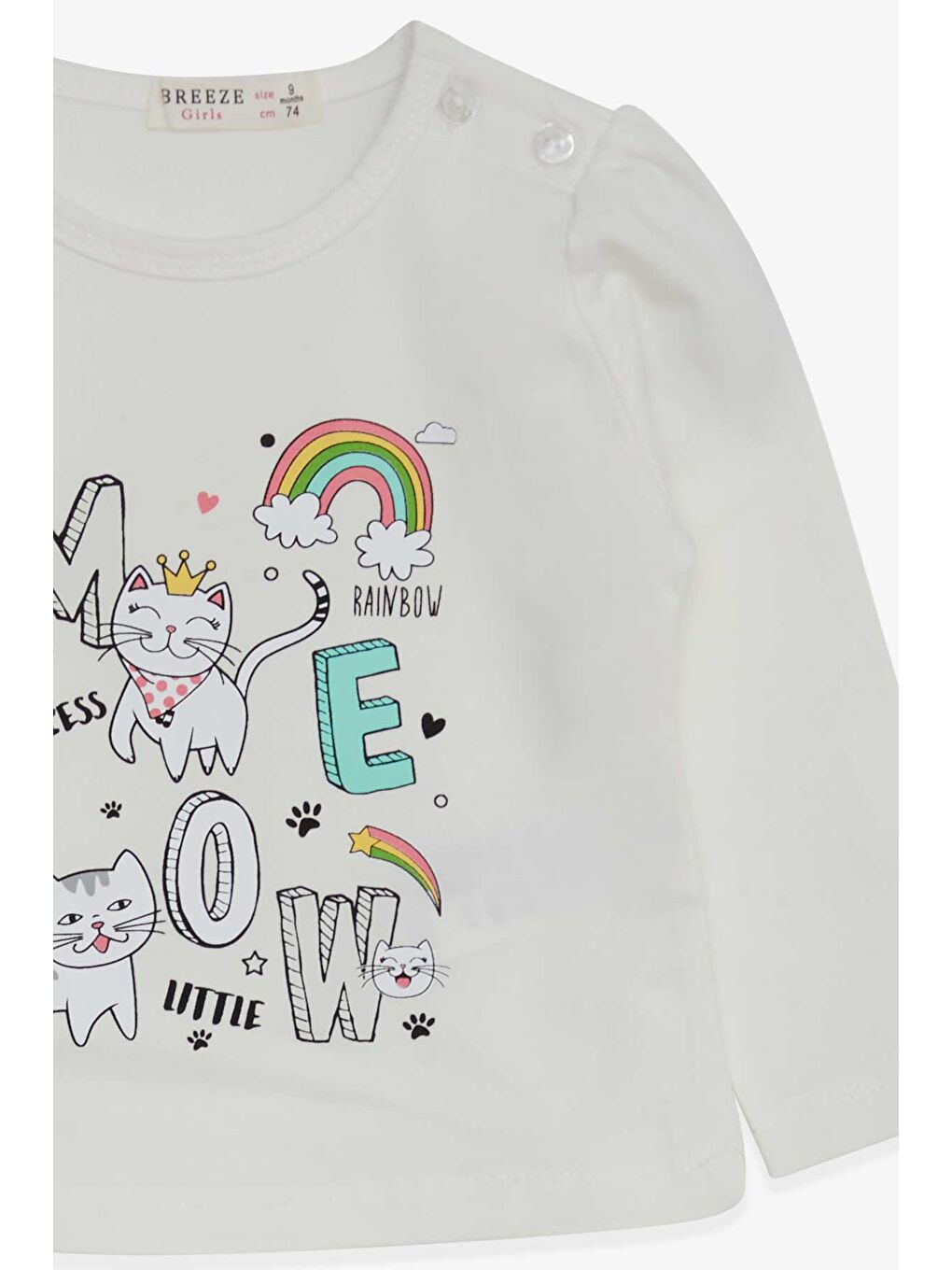 Kız Bebek Uzun Kollu Tişört Kedicik Baskılı Ekru (9 Ay-3 Yaş)-2