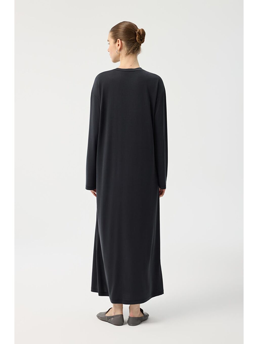 Modal Cupra Asimetrik Düğüm Detaylı Elbise Siyah-6