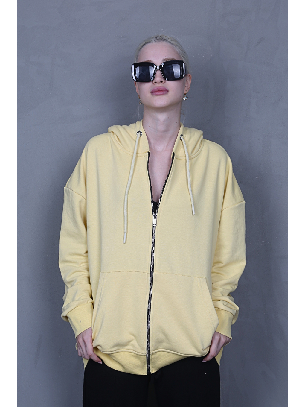 Sarı Kapüşonlu Basic Sweatshirt Mg1900