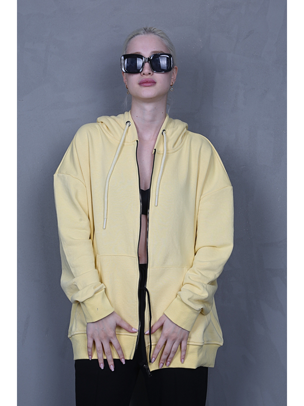 Sarı Kapüşonlu Basic Sweatshirt Mg1900-1