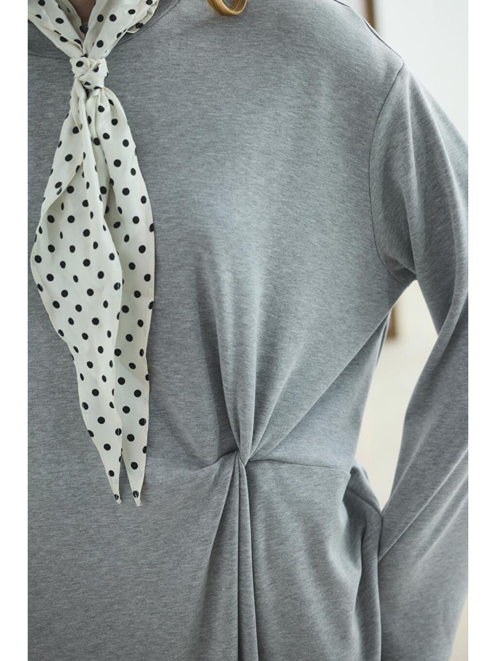 Modal Cupra Asimetrik Düğüm Detaylı Elbise Gri Melanj-4