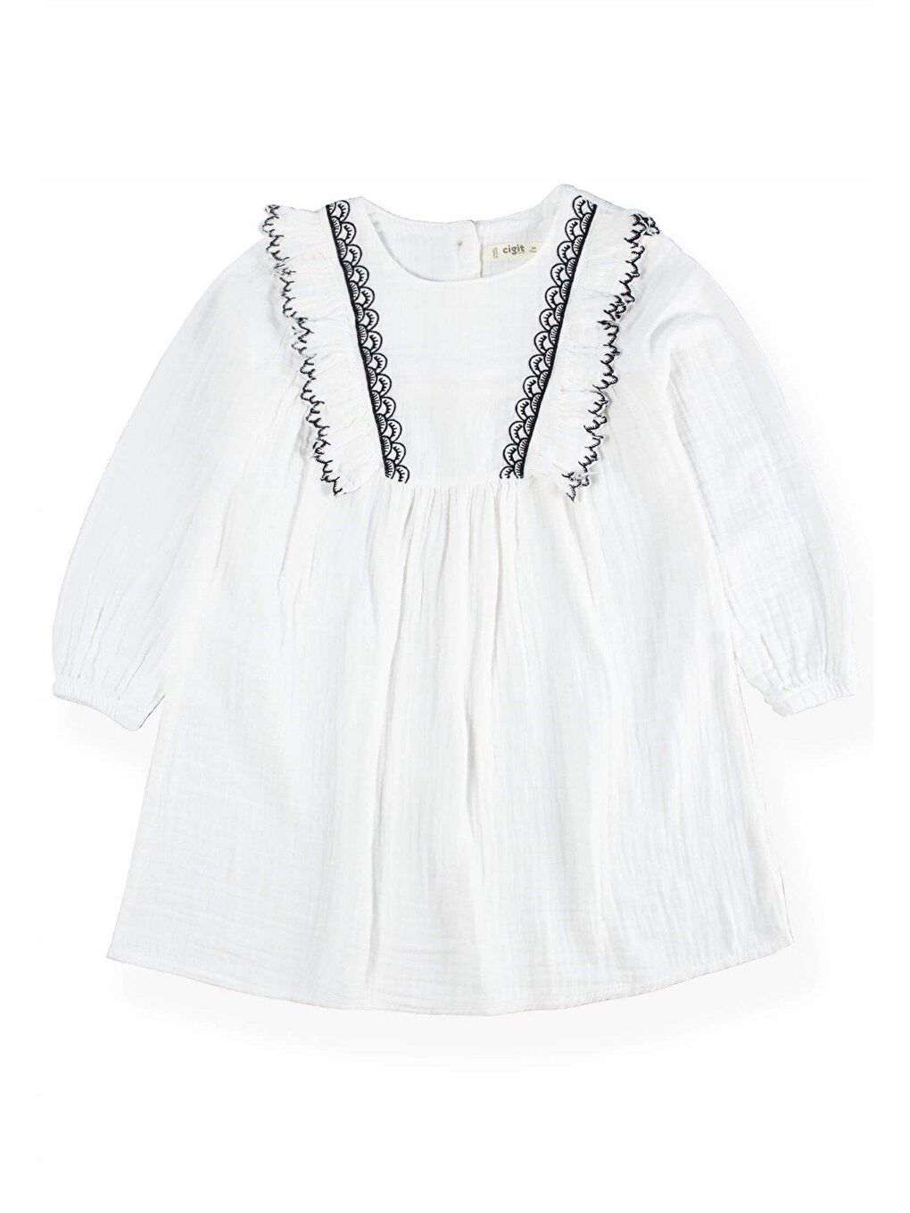 Nakışlı Fırfırlı Mevsimlik Elbise 1-8 Yaş Ekru-1