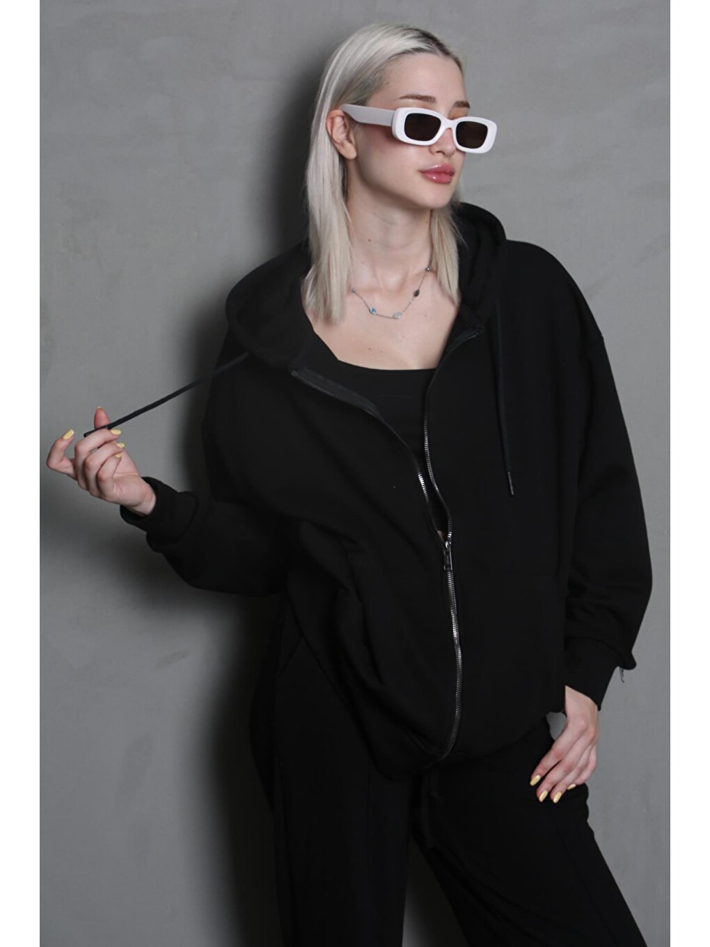 Siyah Kapüşonlu Basic Sweatshirt Mg1900-2