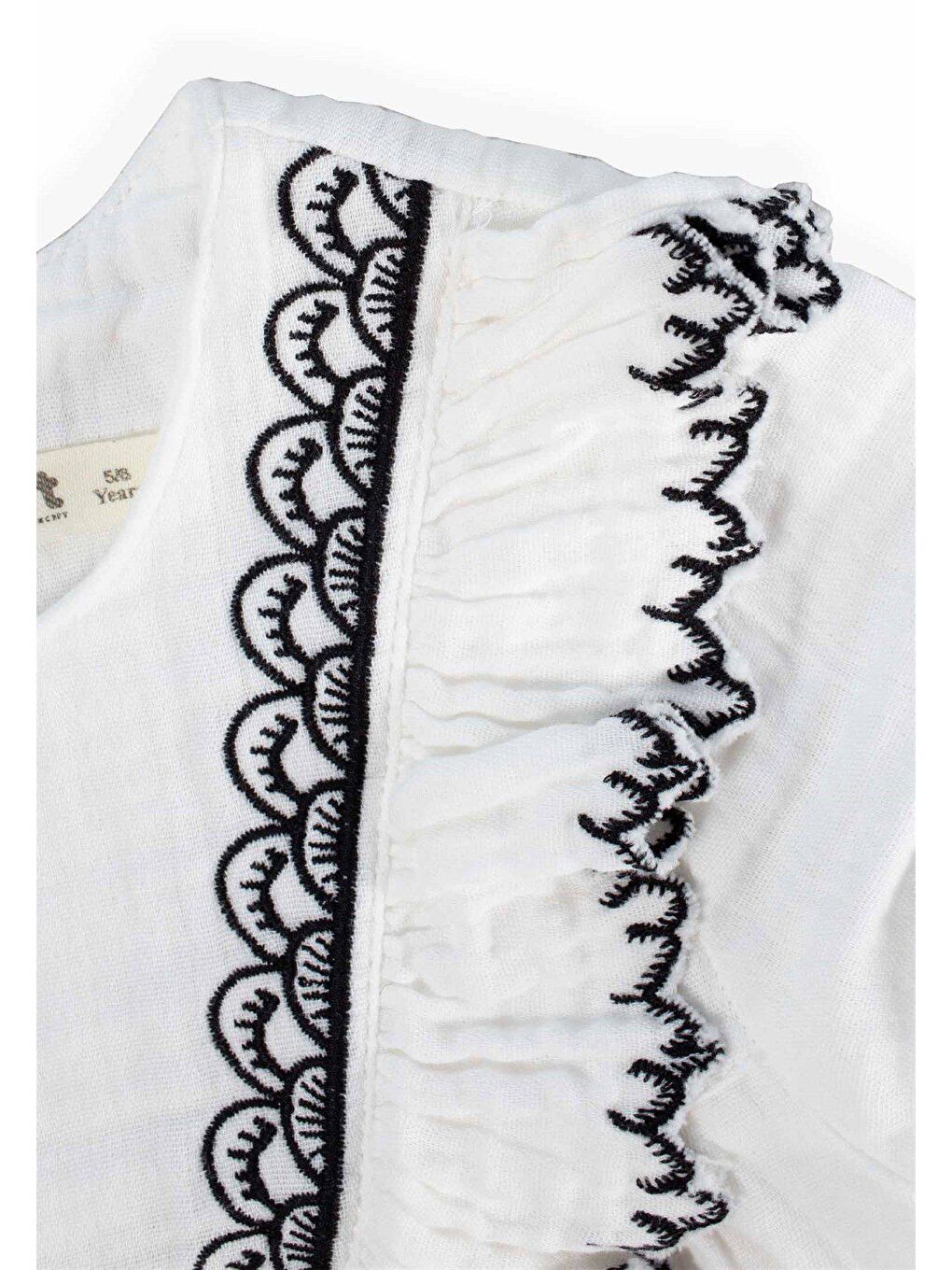 Nakışlı Fırfırlı Mevsimlik Elbise 1-8 Yaş Ekru-3