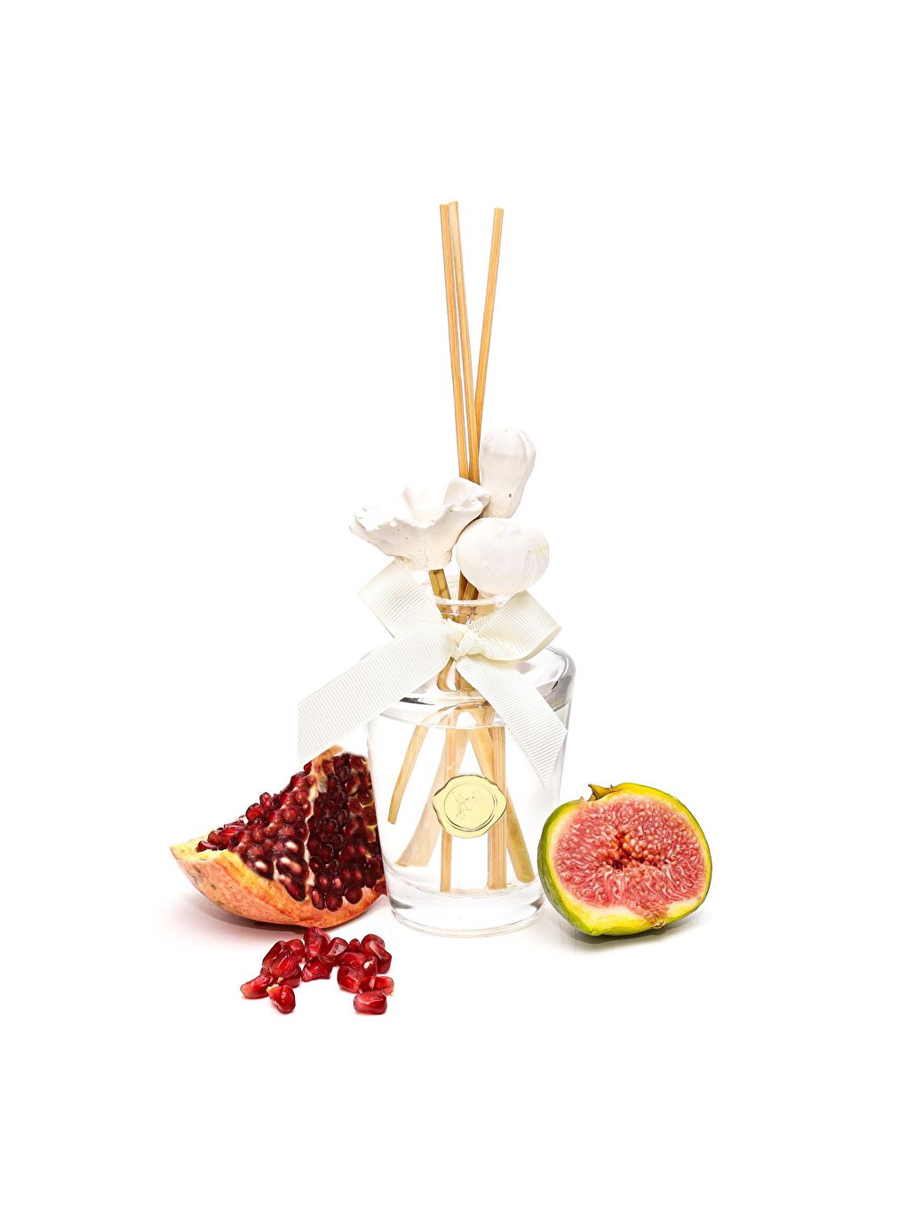 Ekru 130 ml Seramik Taş Bambu Çubuklu İncir-Nar Oda Kokusu-1