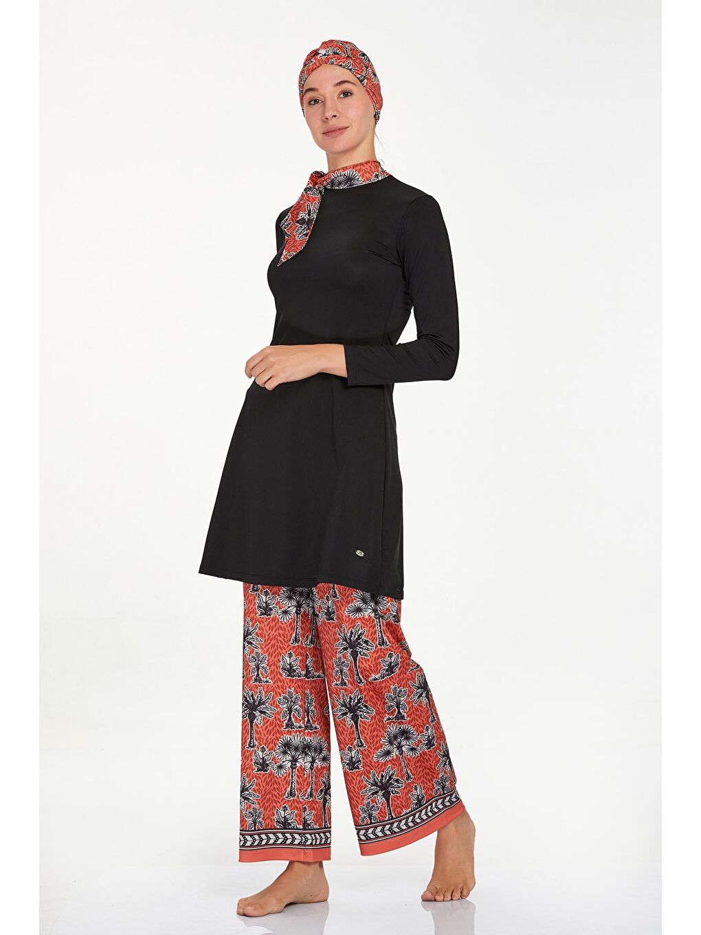 Elastanlı Tam Kapalı Tesettür Mayo Bol Paça Ellen 4520 Siyah-1