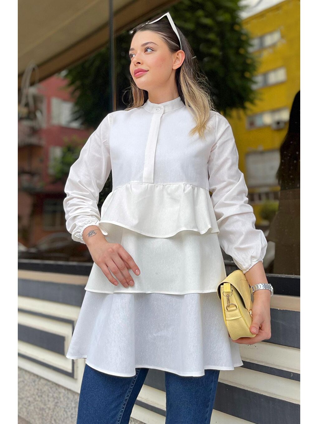 Hakim Yaka Kadın Ekru Tunik - 11468