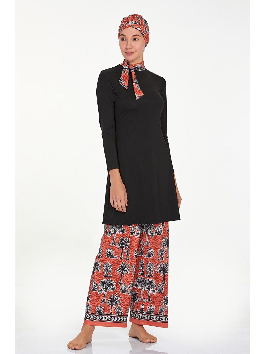 Elastanlı Tam Kapalı Tesettür Mayo Bol Paça Ellen 4520 Siyah-2