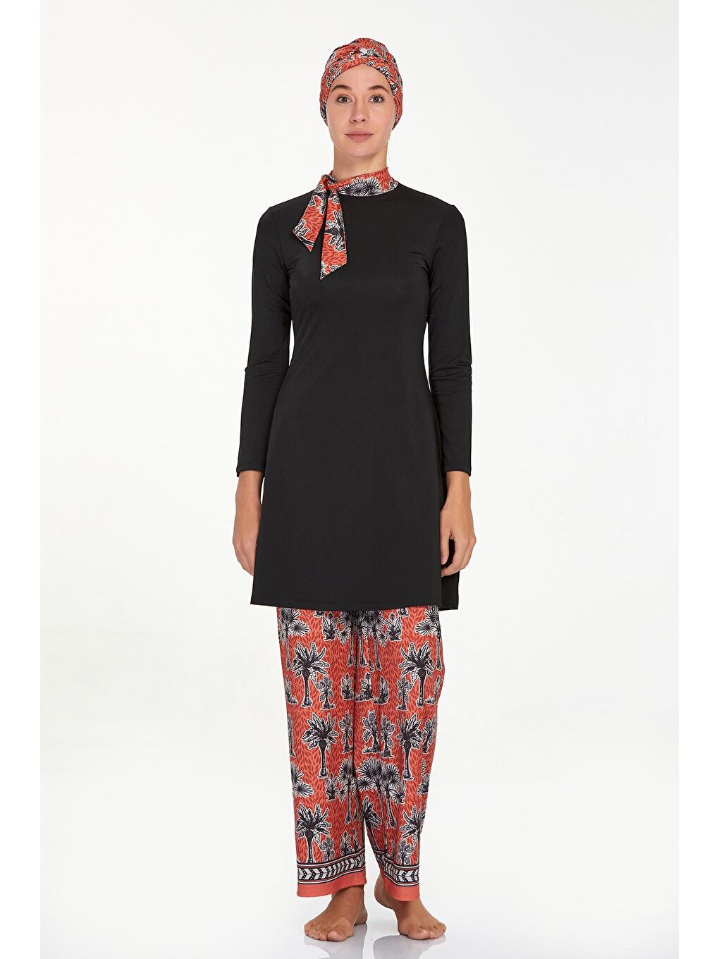 Elastanlı Tam Kapalı Tesettür Mayo Bol Paça Ellen 4520 Siyah-3