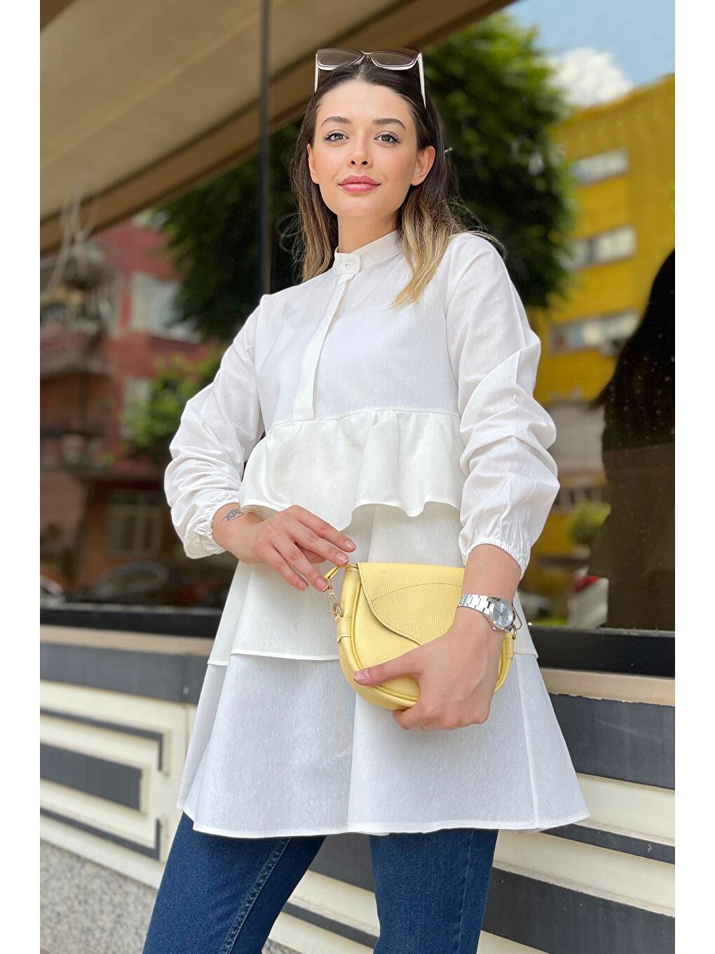 Hakim Yaka Kadın Ekru Tunik - 11468-1