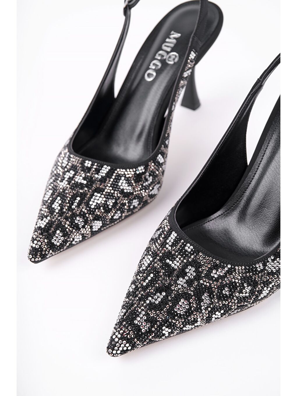 Siyah MİDNİGHT Kadın Sivri Burun Leopar Detaylı Arkası Açık Günlük Klasik Topuklu Abiye Ayakkabı-4