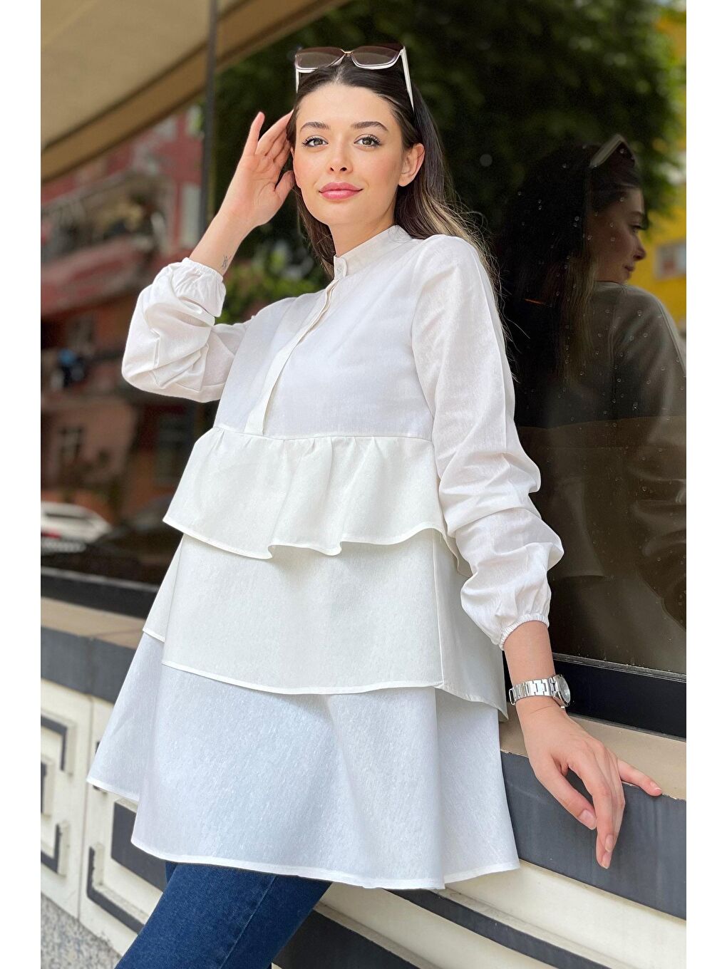 Hakim Yaka Kadın Ekru Tunik - 11468-2