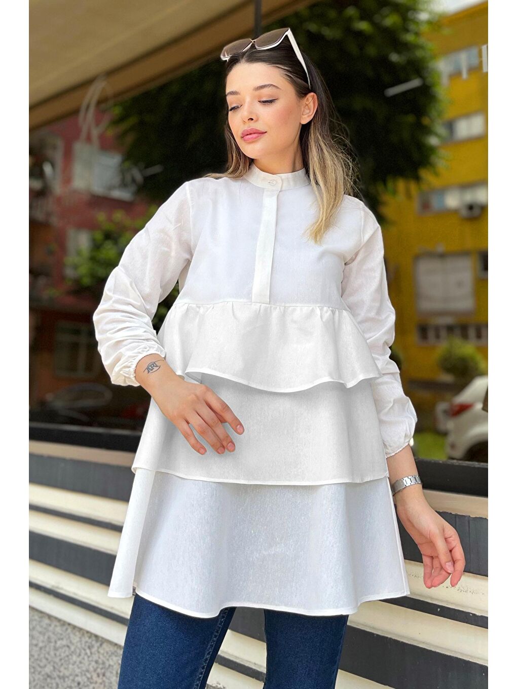 Hakim Yaka Kadın Ekru Tunik - 11468-3