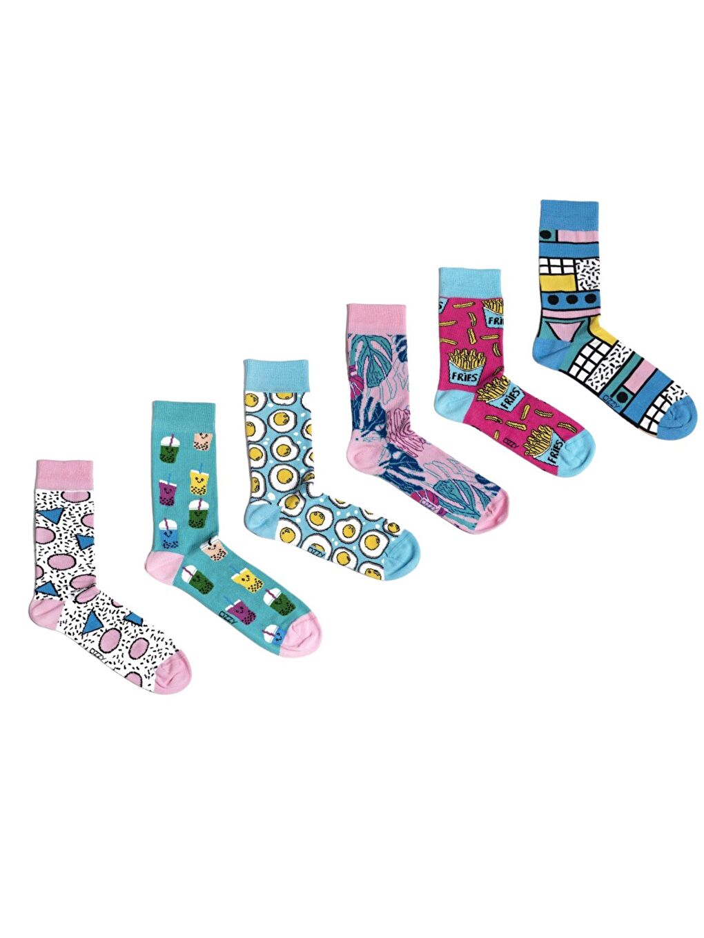 Ozzy Socks Karişik 6 Çift Organik Pamuklu Dikişsiz Kadın Çok Renkli Desenli Çorap
