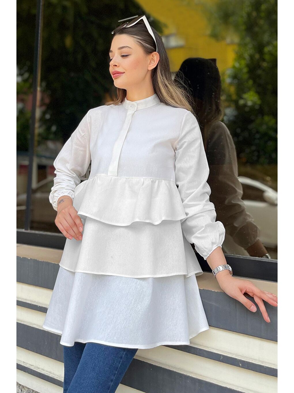 Hakim Yaka Kadın Ekru Tunik - 11468-4