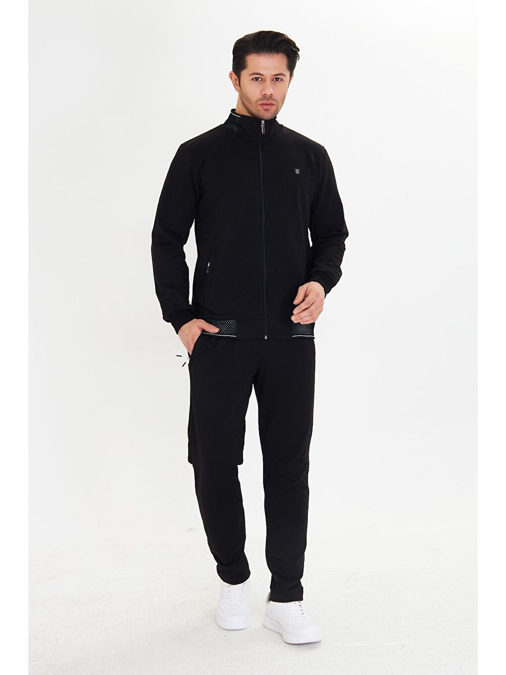 Pamuklu Tam Fermuarlı Erkek Eşofman Takımı Siyah 5751-S