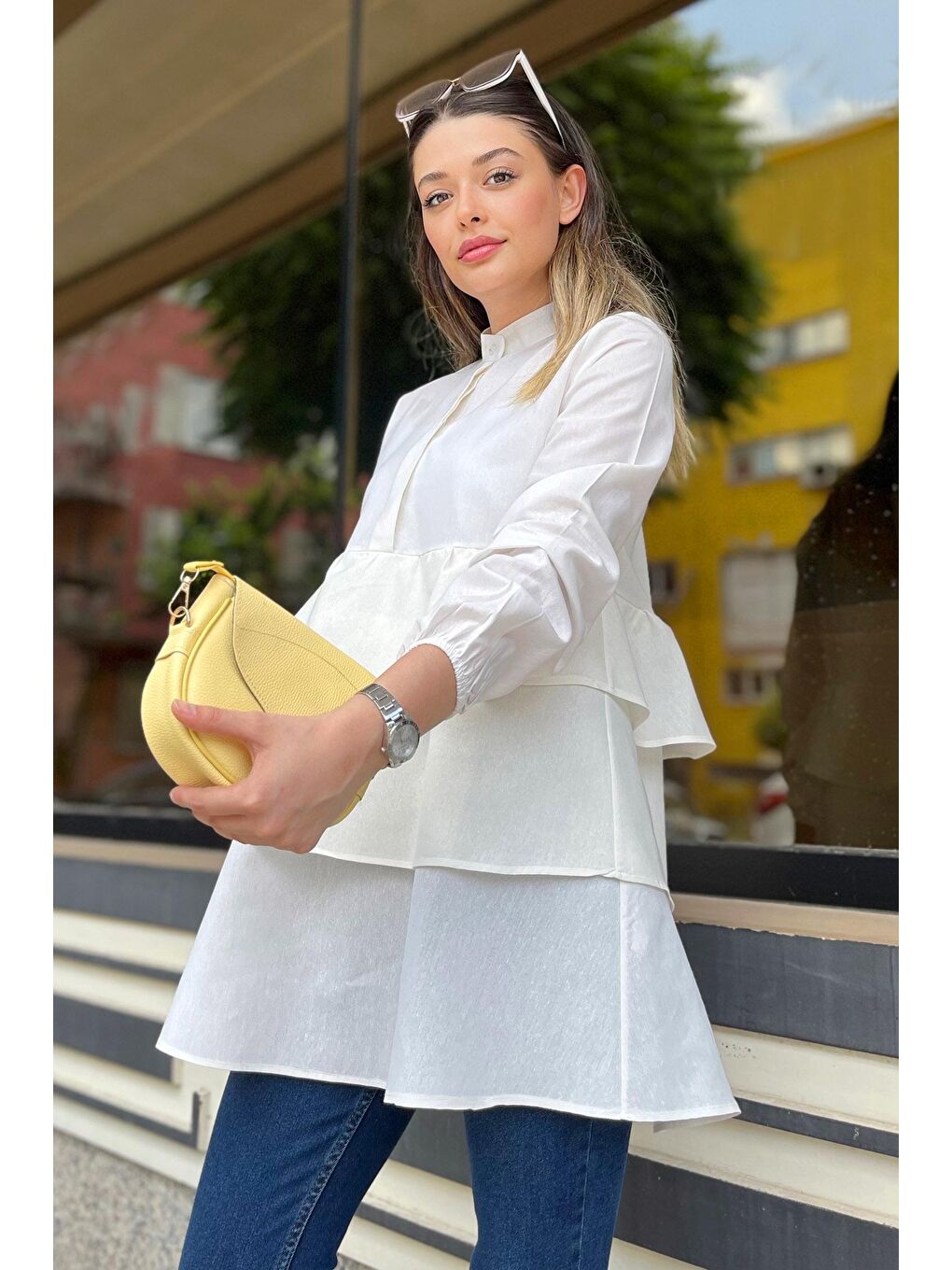 Hakim Yaka Kadın Ekru Tunik - 11468-5