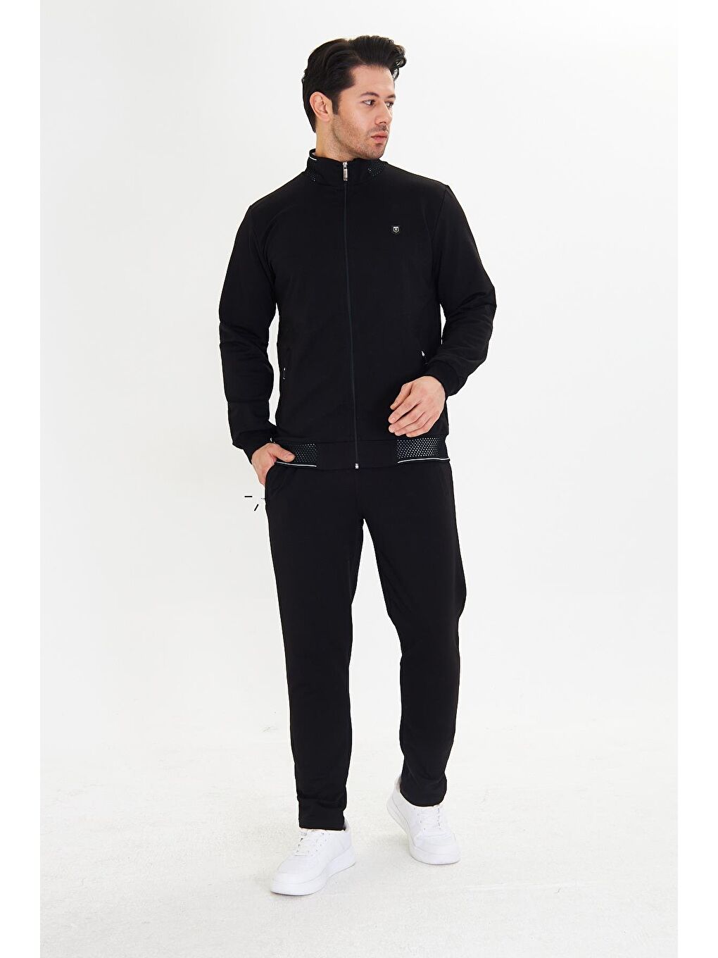 Pamuklu Tam Fermuarlı Erkek Eşofman Takımı Siyah 5751-S-1