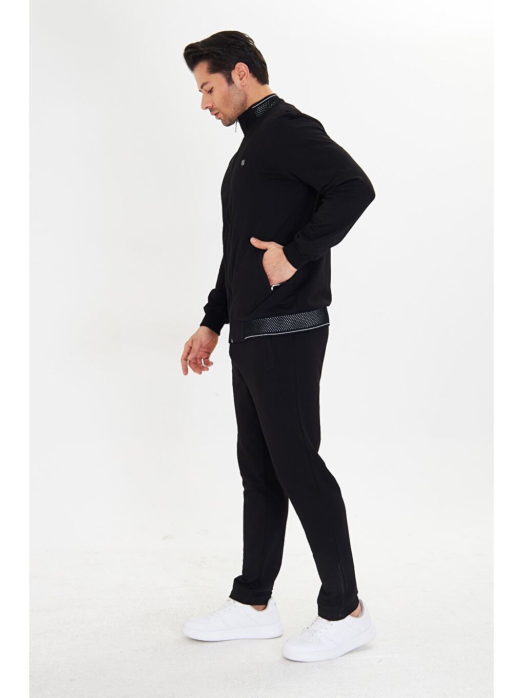 Pamuklu Tam Fermuarlı Erkek Eşofman Takımı Siyah 5751-S-4