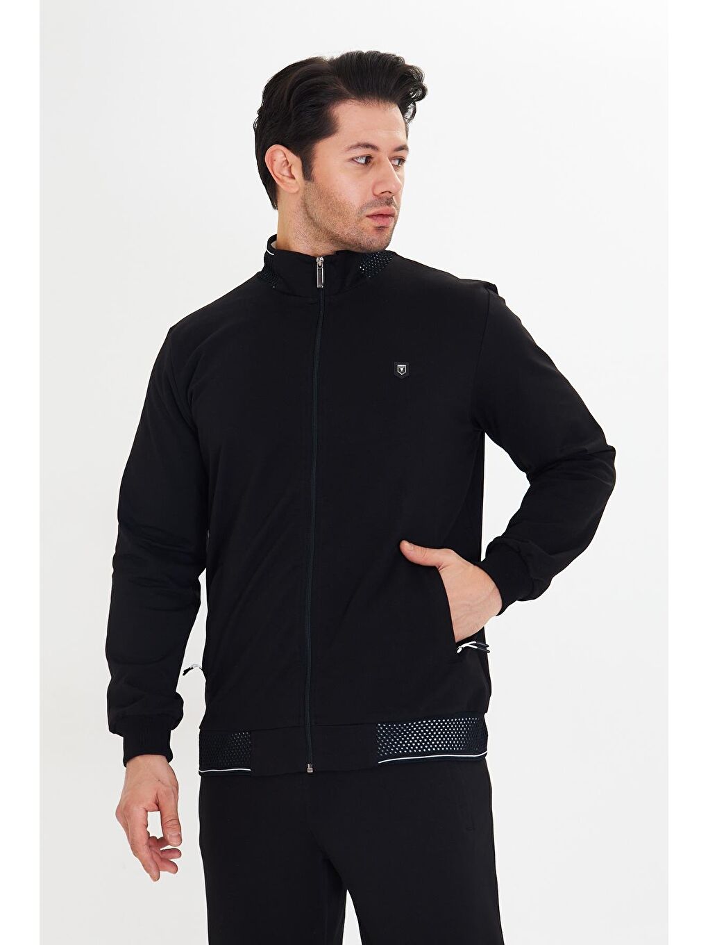 Pamuklu Tam Fermuarlı Erkek Eşofman Takımı Siyah 5751-S-5