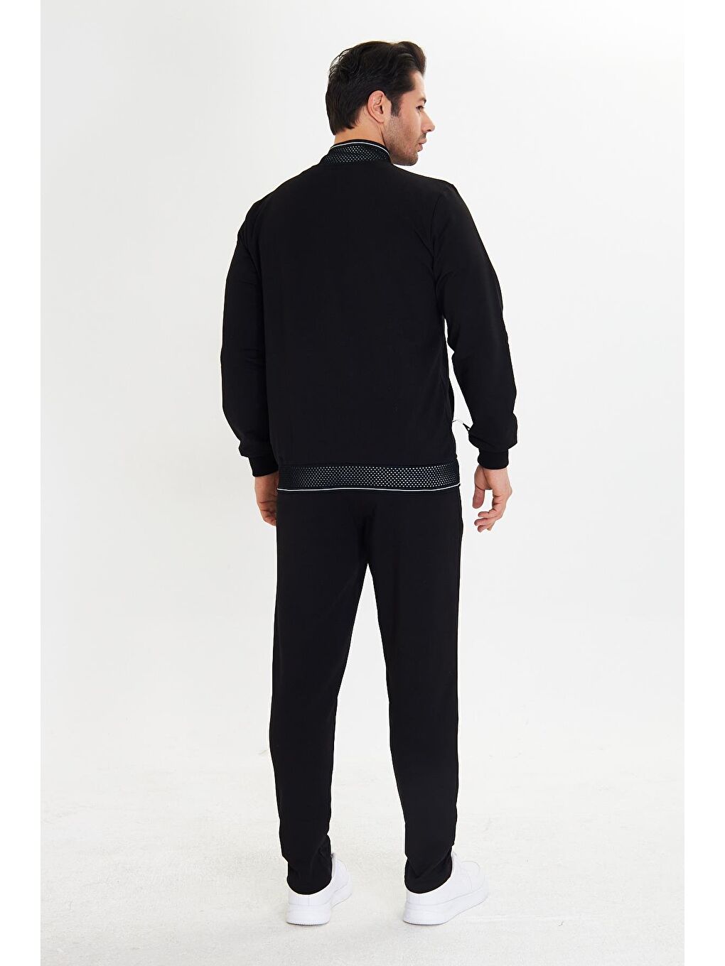 Pamuklu Tam Fermuarlı Erkek Eşofman Takımı Siyah 5751-S-6