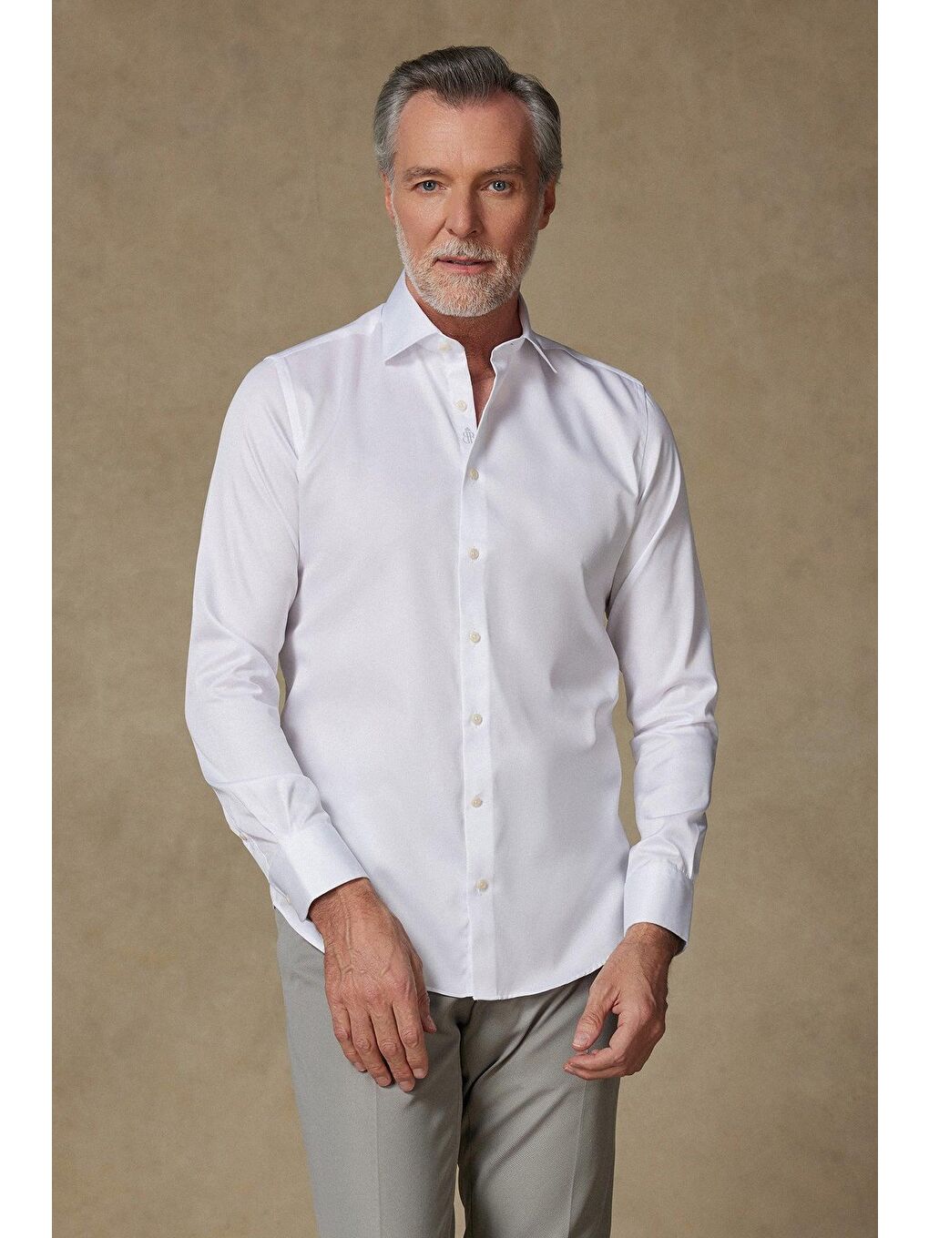 Fabio Twill Pamuklu Comfort Fit Beyaz Klasik Yaka Erkek Düz %100 Pamuk Gömlek