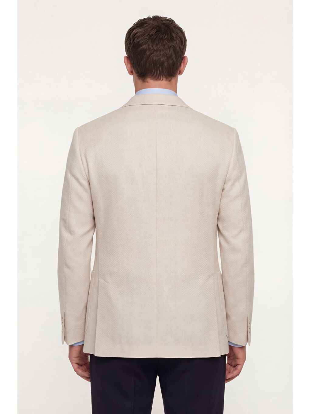 Erkek Beyaz Dar Kesim Slim Fit Viskon Balık Sırtı Desen Torba Cep Çift Yırtmaçlı 6 Drop Ceket-3