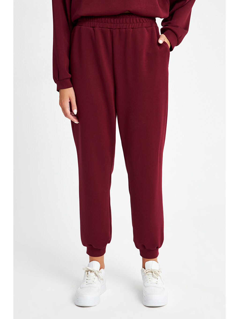 Ecrou Bordo-Beyaz Kadın Bordo Ultra Soft Jogger Örme Pantolon - 5