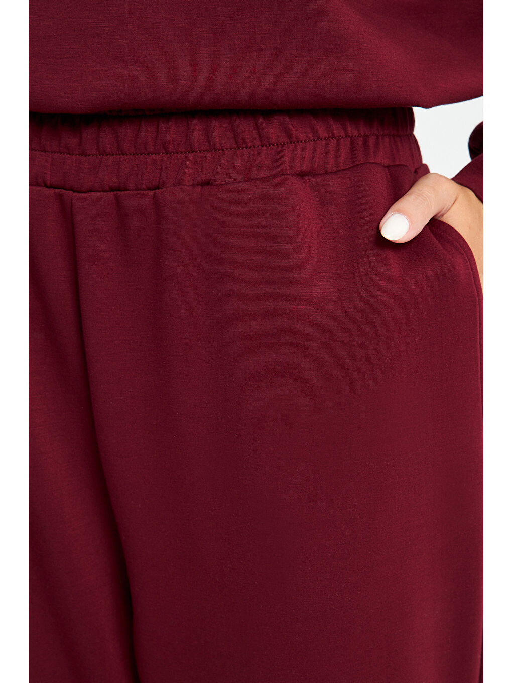 Ecrou Bordo-Beyaz Kadın Bordo Ultra Soft Jogger Örme Pantolon - 6