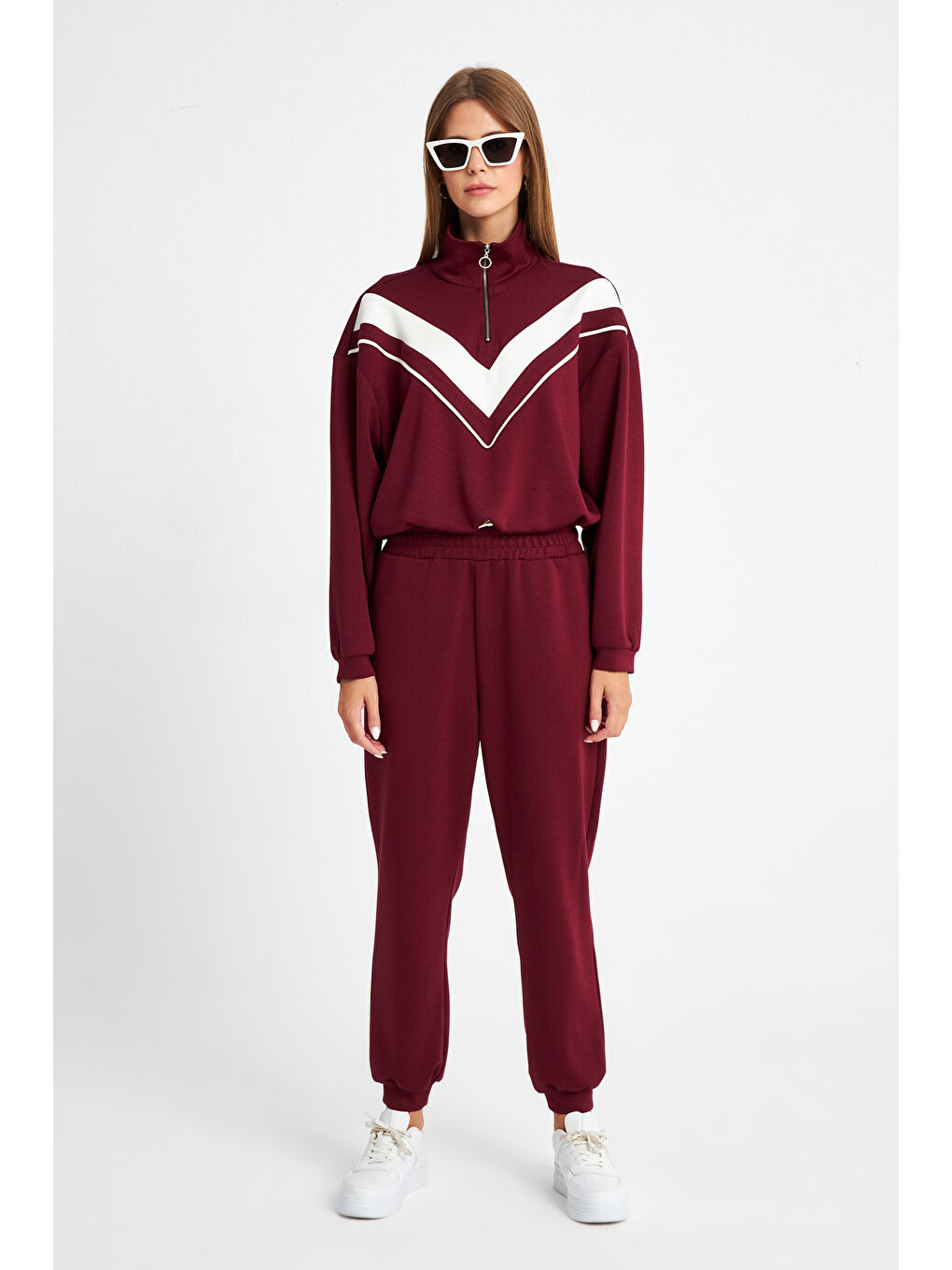 Ecrou Bordo-Beyaz Kadın Bordo Ultra Soft Jogger Örme Pantolon - 7