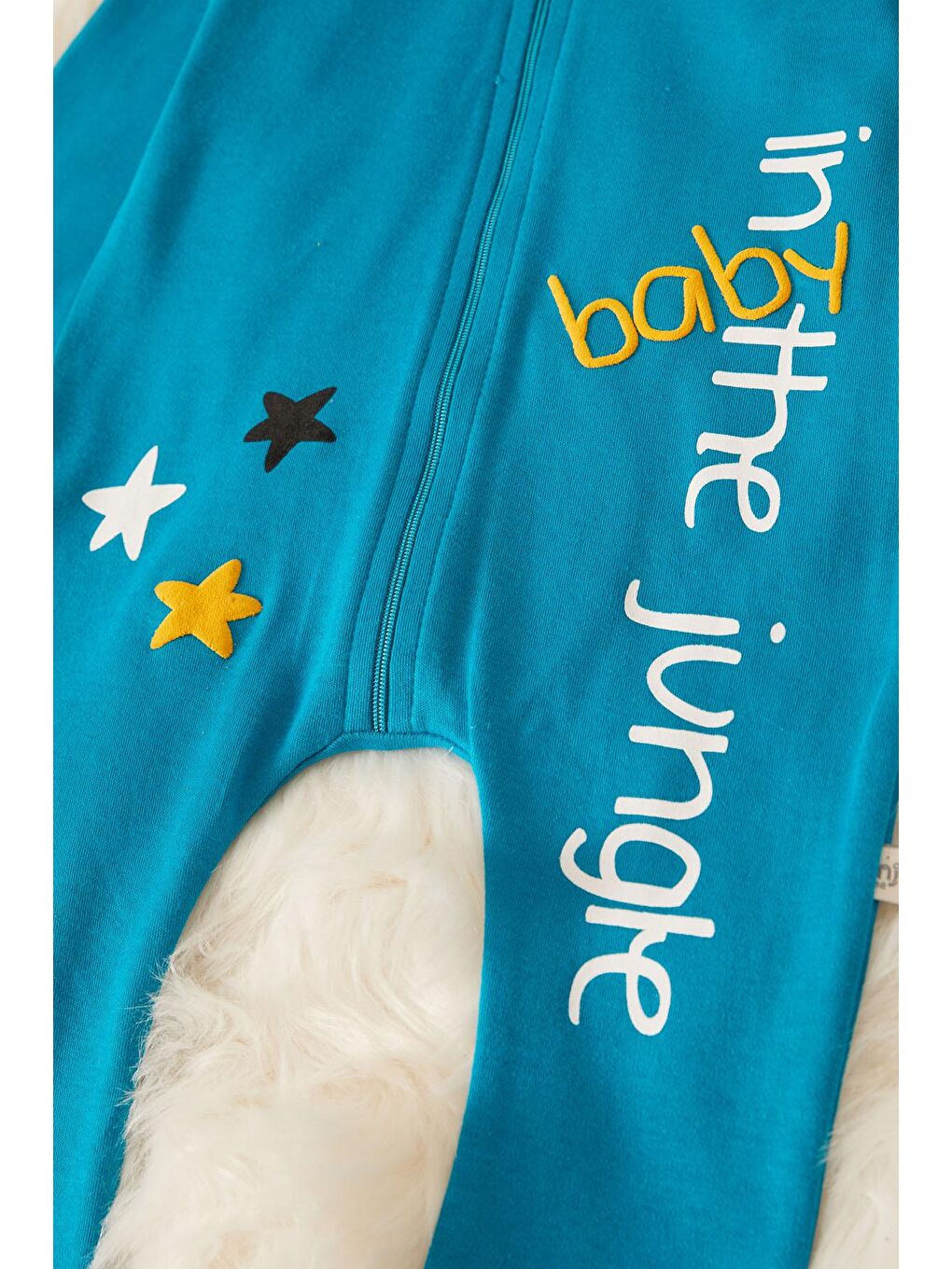 Mavi Zebra Baskılı Kuyruklu Erkek Bebek Kapüşonlu Tulum 17495-2